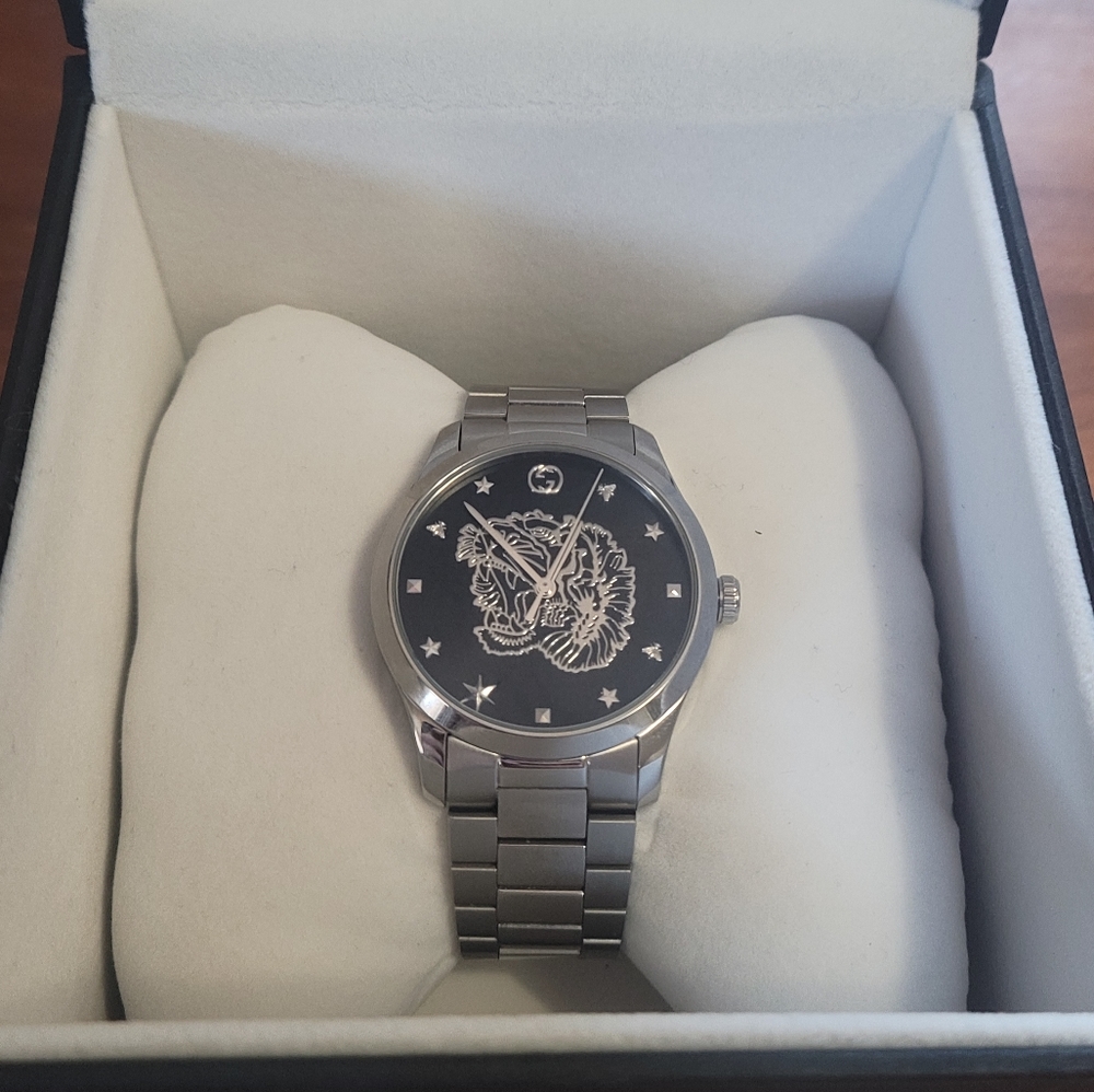 Gucci Silver Tiger Face Watch